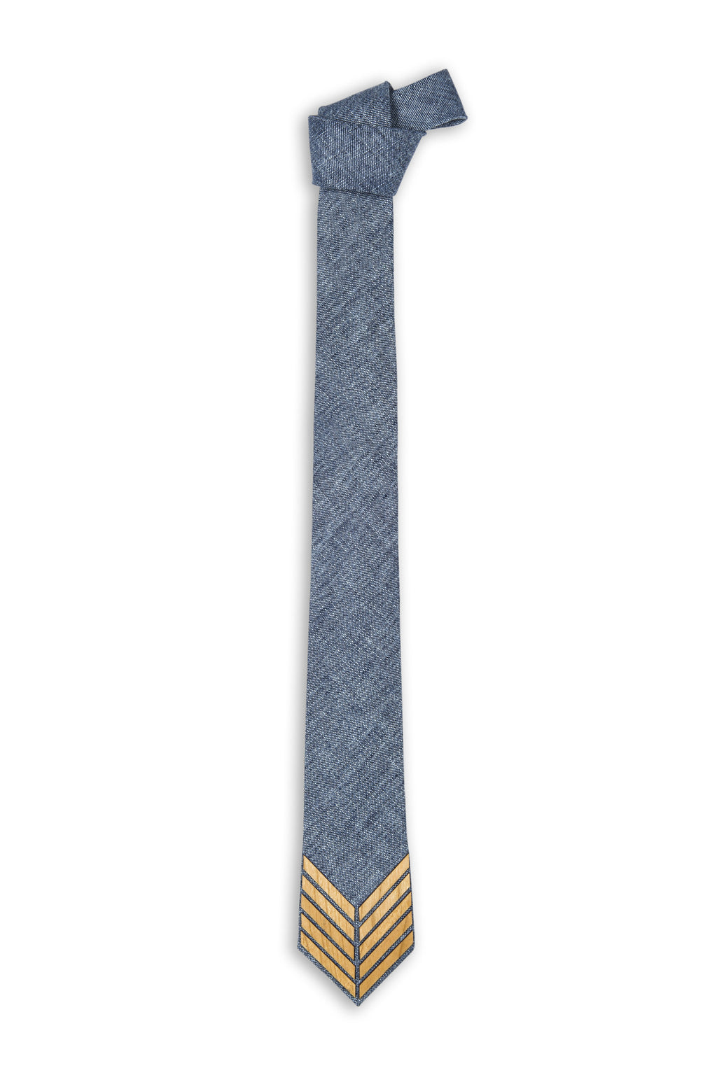 Cravate fait main lin bleue avec pièce de bois - Handmade linen bleu tie with wood pieces