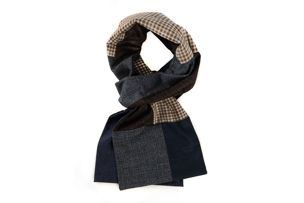 Geometric patchwork scarf - Blue, beige and brown