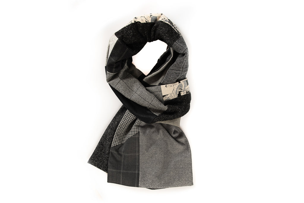 Foulard patchwork géométrique - Gris, noir et bande dessinée