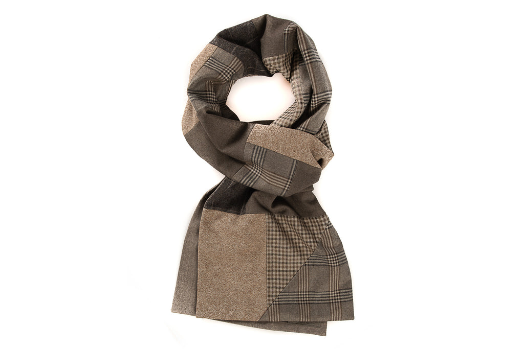 Foulard patchwork géométrique - Beige et brun