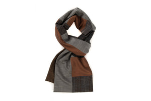 Geometric patchwork scarf - Grey, charcoal and rust