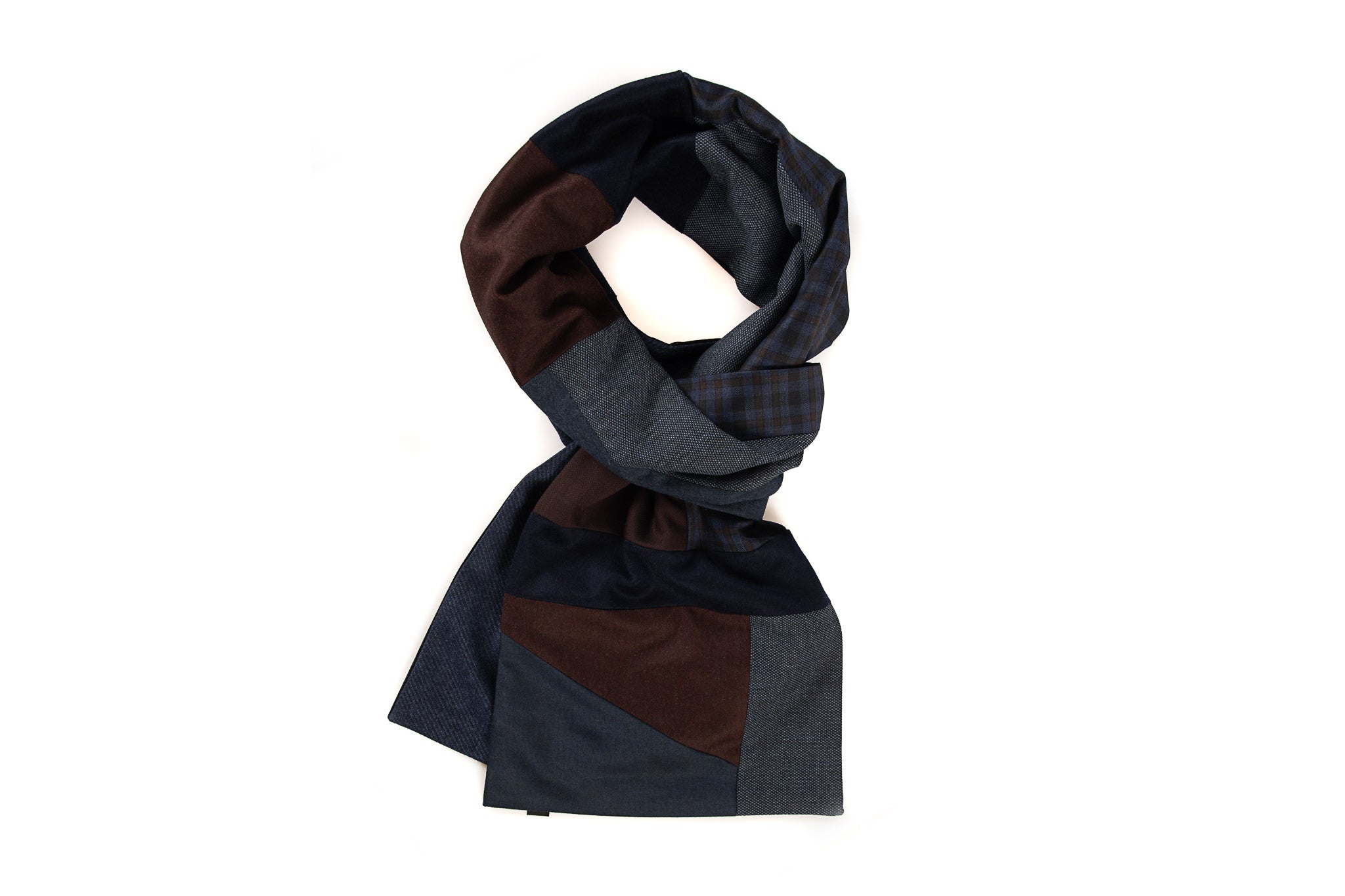 Geometric patchwork scarf - Blue, navy and burgundy