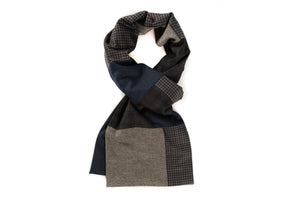 Geometric patchwork scarf - Blue, grey and charcoal