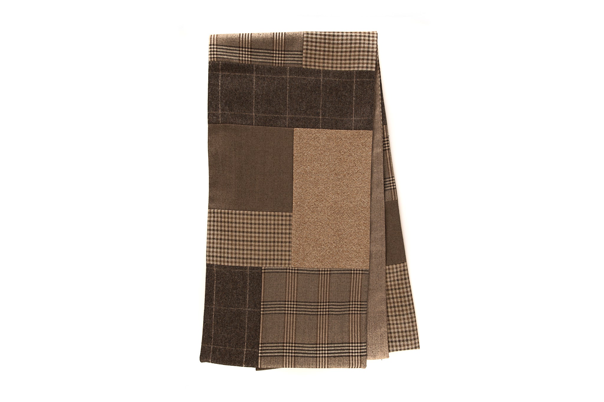 Foulard patchwork géométrique - Beige et brun