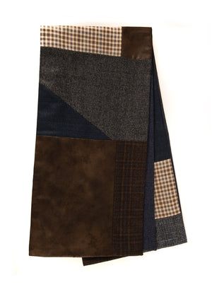 Foulard patchwork géométrique - Bleu, beige et brun