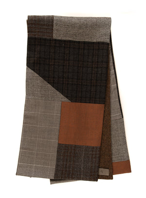 Geometric patchwork scarf - Grey, charcoal and rust