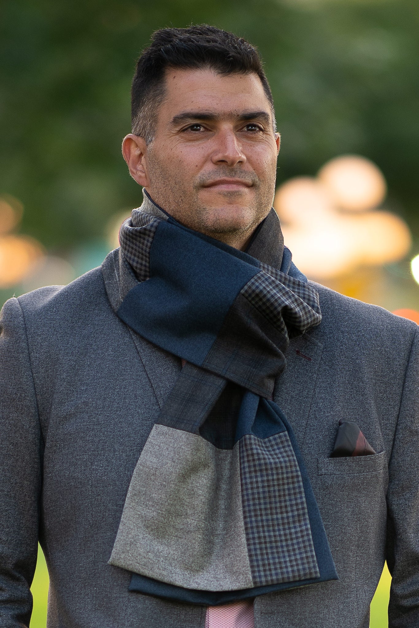 Foulard patchwork géométrique - Bleu, gris et charbon