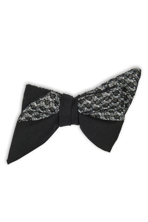 Noeud papillon en duo horizontal avec tissu texturé d’Italie et coupe spéciale - Special cut duo bow tie italian textured fabric
