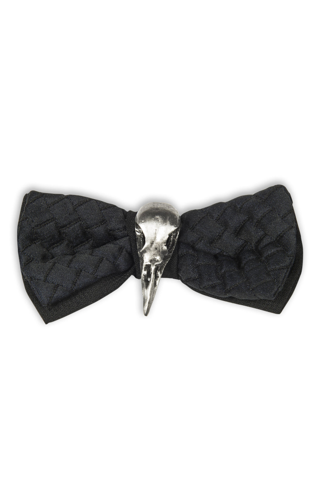 Noeud papillon avec tissu texture et crane d’oiseau - Bow tie with textured back fabric and bird skull