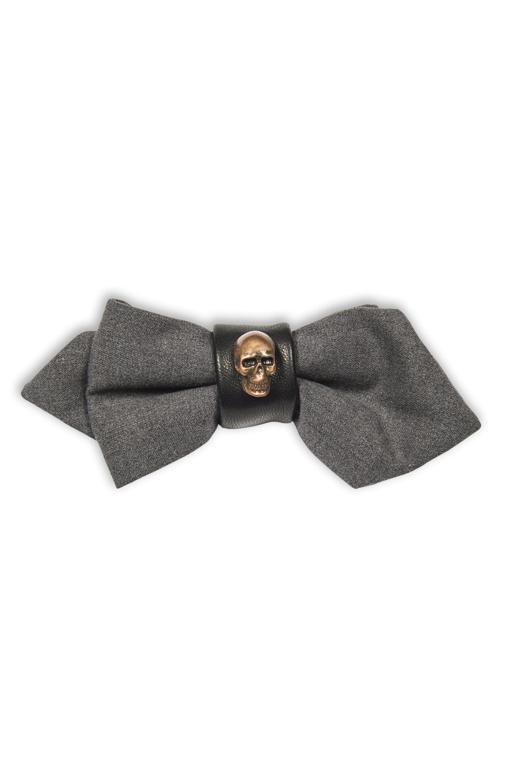 Noeud papillon avec cuir et tête de mort - Grey wool bow tie with leather and skull 