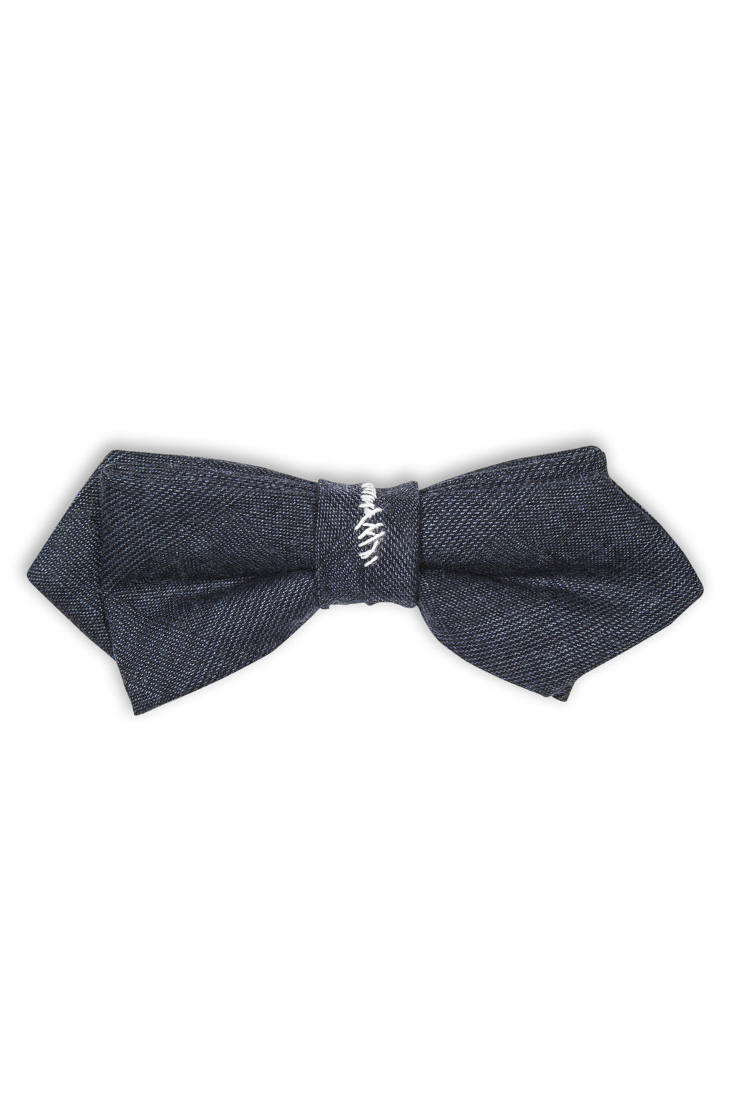 Noeud papillon avec fil blanc -Handmade blue bow tie with white threads 