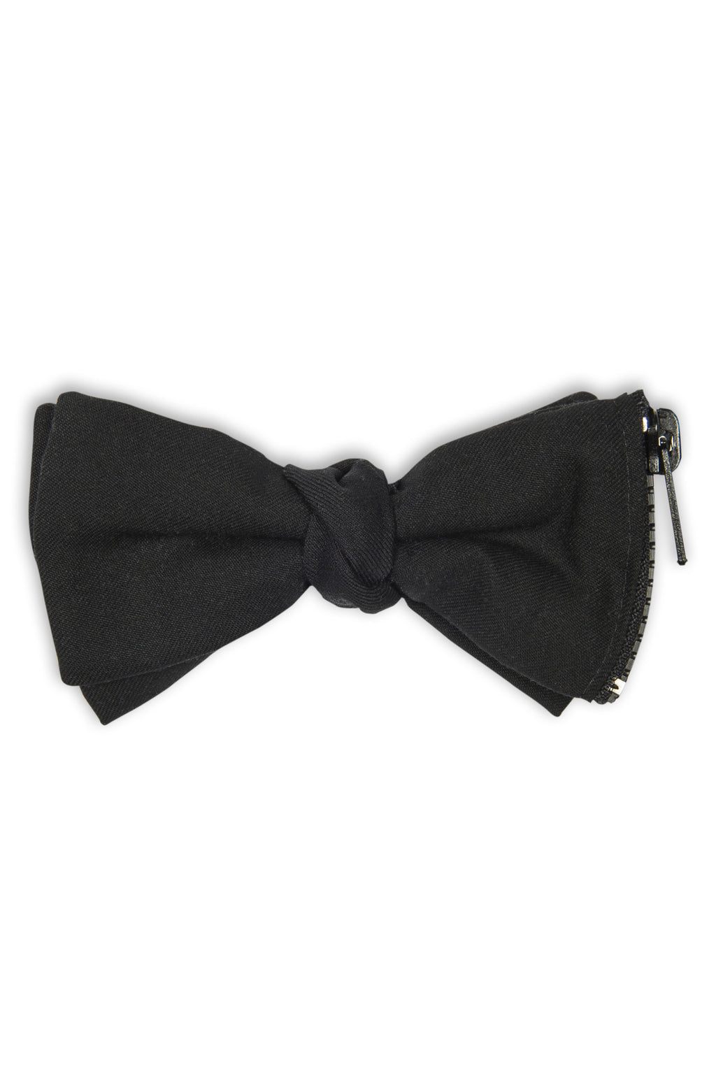 Noeud papillon en laine noire avec zip et poche secrète - Black wool bow tie with zipper and secret pocket. 