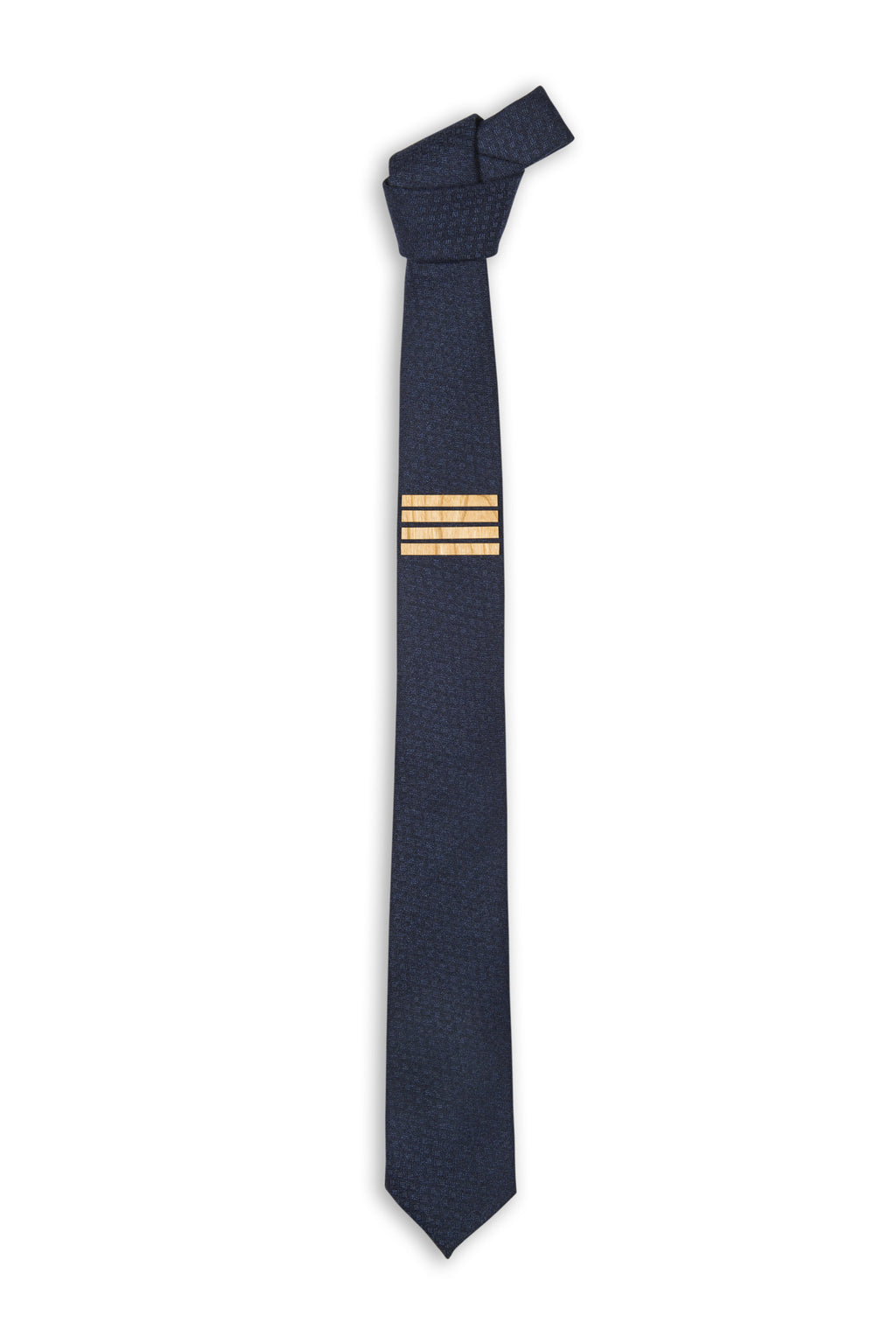 Cravate laine bleu avec ajout bois - Blue wool tie with wood pieces