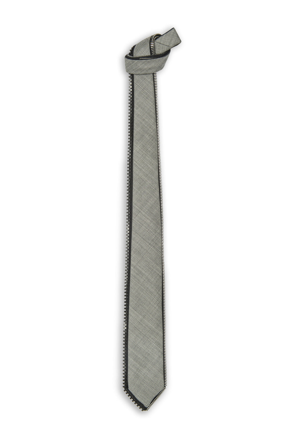 Cravate laine grise réversible avec zipper autour - Grey wool reversible tie with zipper all around